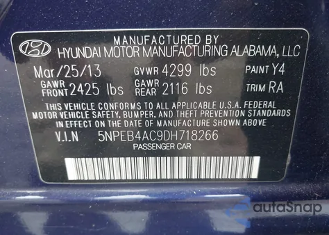 2013 Hyundai Sonata Gls из США, поврежденный, VIN 5NPEB4AC9DH718266